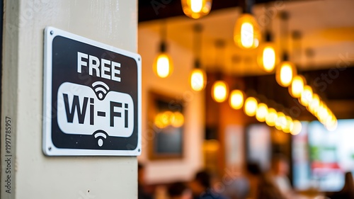 Free wifi sign in cafe restaurant internet connection concept