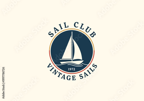 Sail Club Vintage Sails Emblem Logo Design