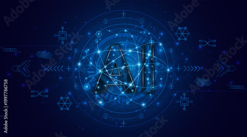 Artificial intelligence AI symbol, future advanced artificial intelligence technology circuit board concept