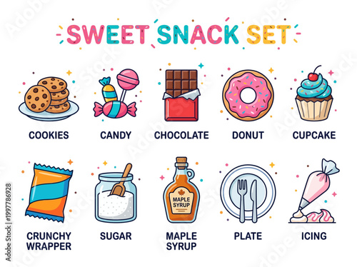 Sweet snack set vector illustration of delicious food items for your design needs