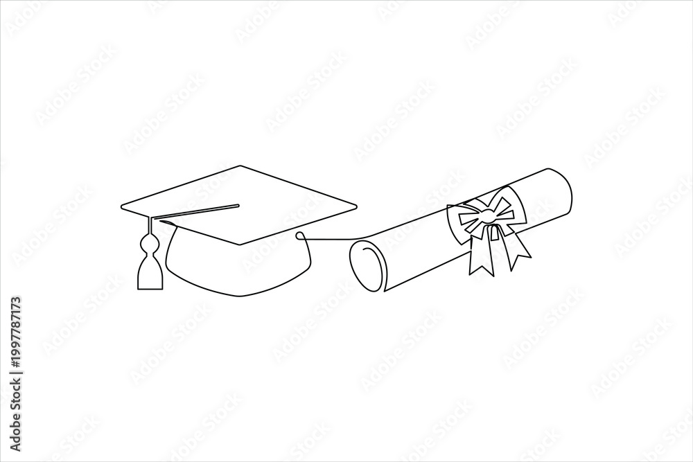 Obraz premium Graduation hat. Continuous one line drawing of graduate cap vector illustration. line art modern graphic design. Hand drawn graphic concept for education