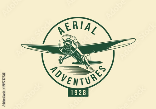 Vintage Airplane Aerial Adventures Logo Design 1928