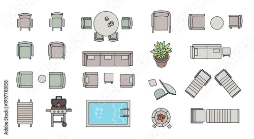 Furniture icons for home decor design.