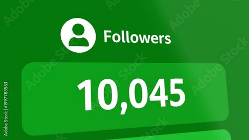 Dynamic digital counter on a vibrant green screen showcasing a rapid increase in online followers, symbolizing successful social media growth and strong community engagement