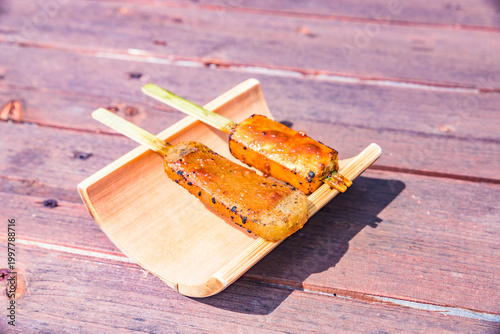 Miso Dengaku, Grilled Tofu and Konjac with Miso Glaze, traditional Japanese cuisine