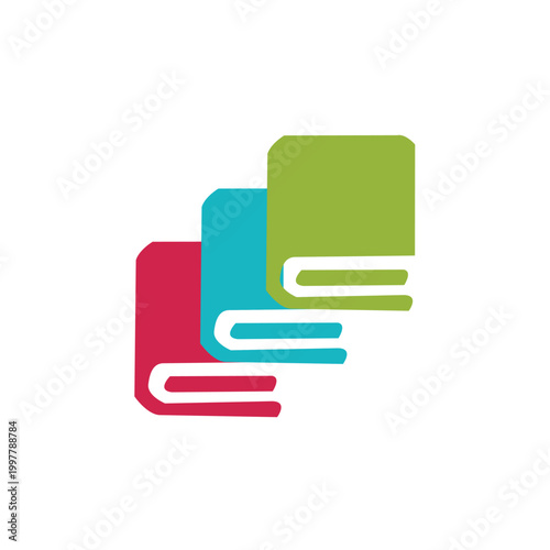 This image is a logo of three books in different colors being stacked together forming a stairs. The logo looks dynamic in vibrant colors on a white background.