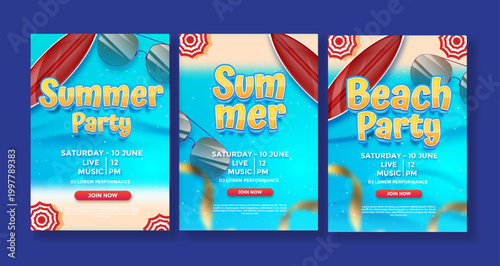 Set of summer poster party template design with trend style