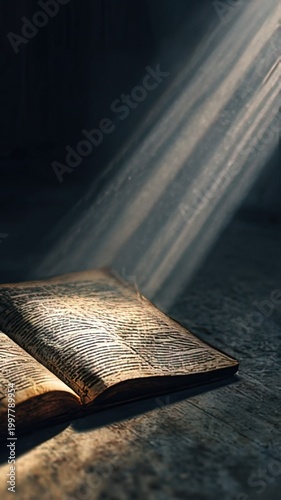Spiritual Open Book with Divine Light Rays and Dust