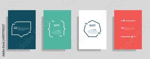 Collection of blank quote frame templates. Text in brackets, empty quote speech bubble, quotation. Text box isolated on color background. Vector illustration