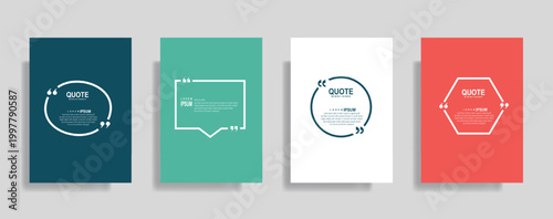 Collection of blank quote frame templates. Text in brackets, empty quote speech bubble, quotation. Text box isolated on color background. Vector illustration