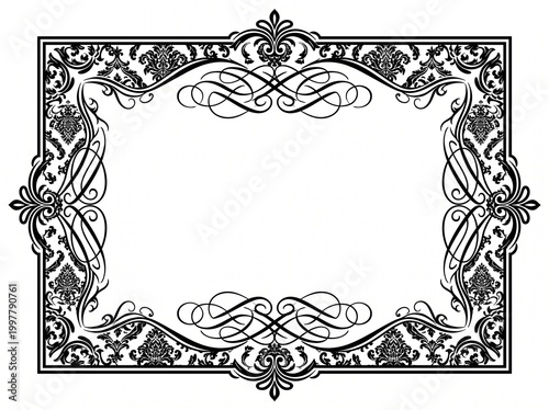 Luxury black and white border for wedding invitation, vector isolated on white