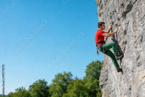 Man climbing rock face
