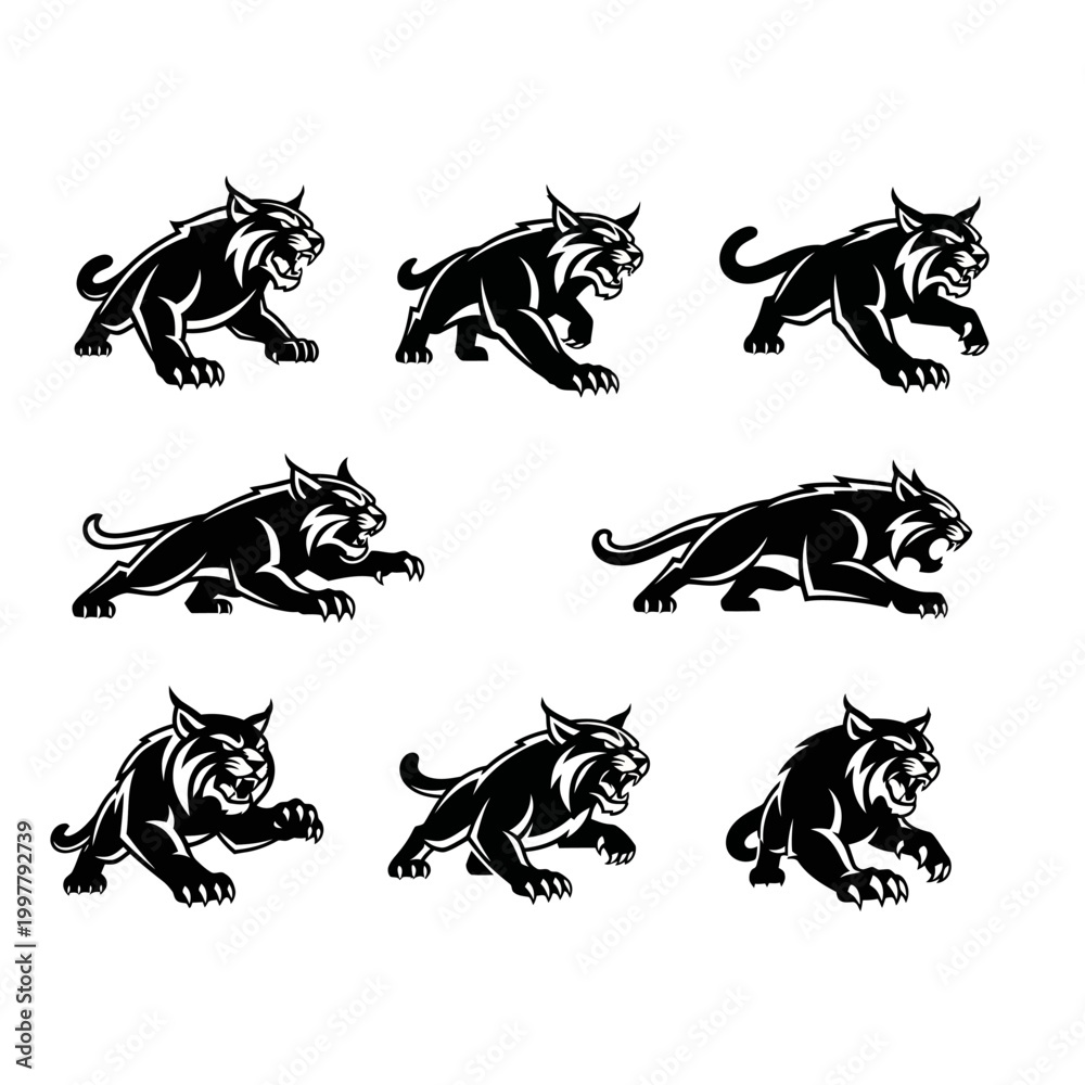 Obraz premium Black bobcat mascot logos in various aggressive poses
