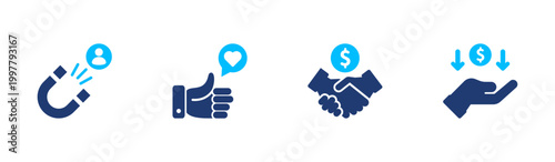 Customer acquisition icon set. marketing, conversion, lead, sales, growth. solid style icon collection.