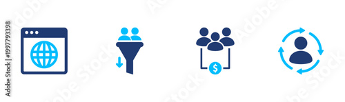 Customer segmentation icon set. targeting, audience, grouping, data, analysis. solid style icon collection.
