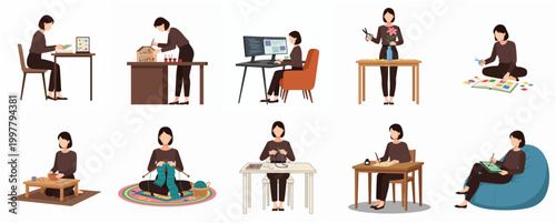 Diverse Handpainted Artistic Craft Woman Hobby Illustration Collection