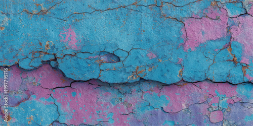 A weathered vintage backdrop of old painted wood and cracked concrete wall featuring a rough grunge texture with aged plaster on a brown damaged surface