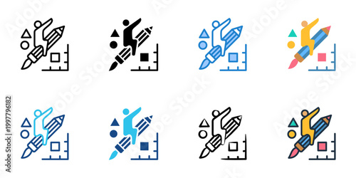 Freelance designer icons set multiple style collection. Editable stroke 
