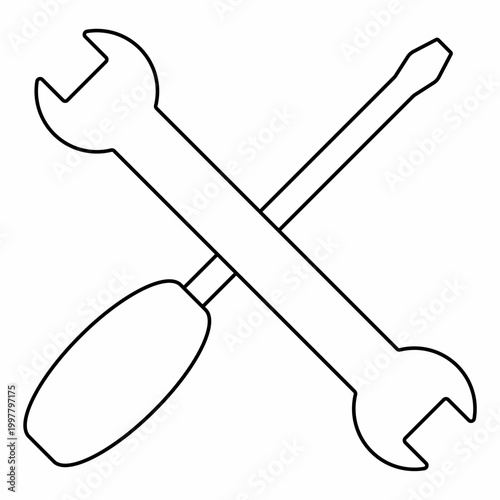 Crossed wrench and screwdriver outline icon for repair and maintenance.