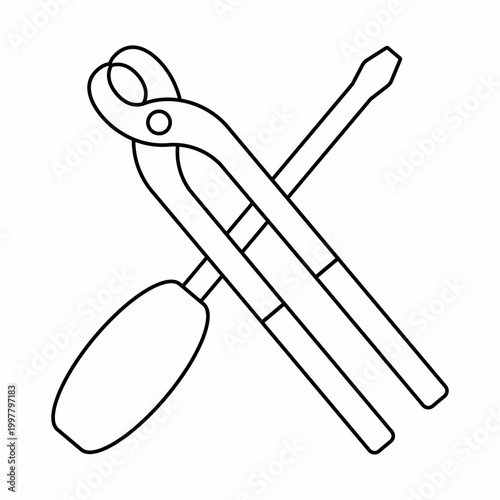 Crossed pliers and screwdriver outline icon for mechanical service.