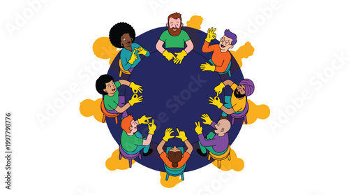 Diverse Corporate Team Practicing Inclusive Communication and Sign Language for Equitable Workplace Culture and DEI Training