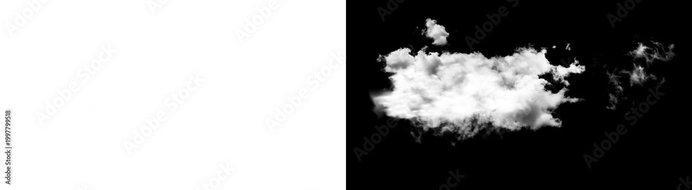 Fototapeta premium PNG image of Realistic white cloud alpha channel, fluffy cumulus cloud texture for sky replacement, atmospheric smoke and vapor element for compositing isolated on Transparent Background