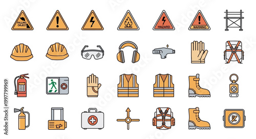 Construction safety signs and symbols.