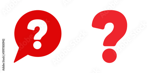 Red question mark speech bubble icons isolated on transparent background