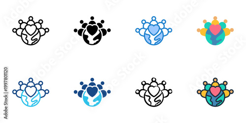 Social impact branding icons set multiple style collection. Editable stroke 
