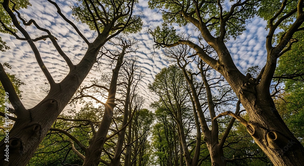 Obraz premium Trees reaching to sky with clouds