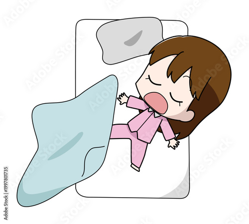 寝相が悪い女子のイラスト