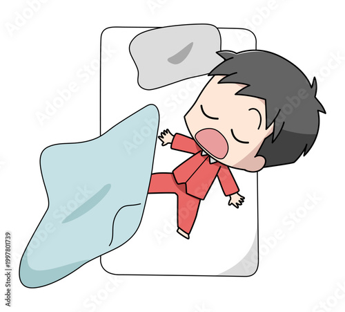 寝相が悪い男子のイラスト