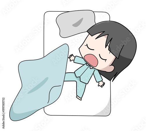 寝相が悪い女の子のイラスト