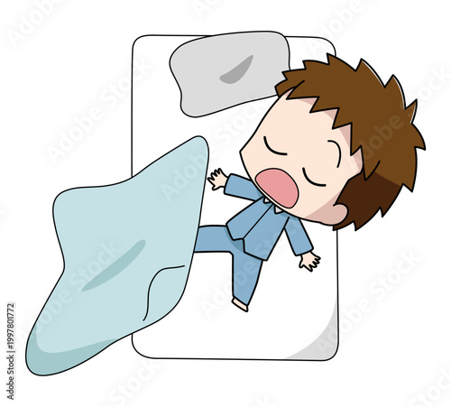 寝相が悪い男の子のイラスト