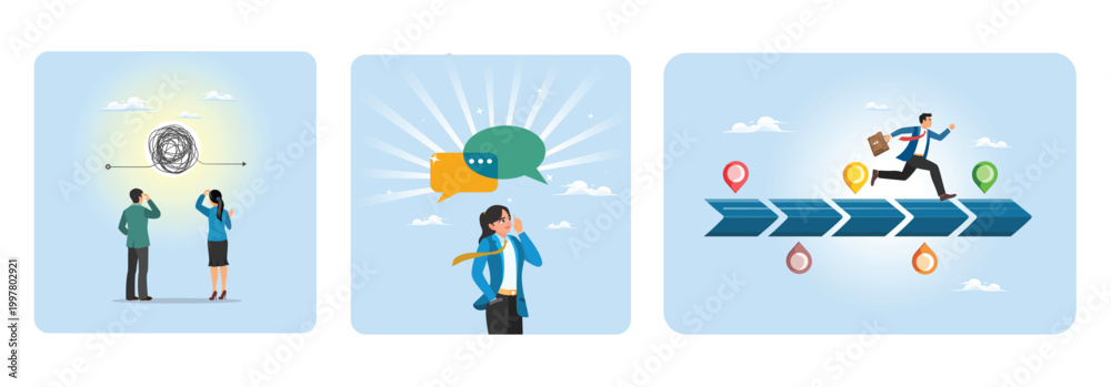 Fototapeta premium Complicated problem concept. Information to make decision. Time line project planning.