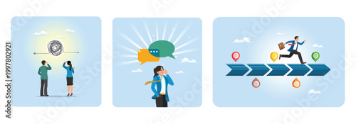 Complicated problem concept. Information to make decision. Time line project planning.