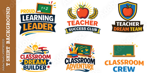 Proud learning leader teacher success club dream team teacher logos.