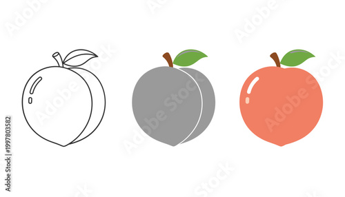 Three stylized apples in minimalist design with outline gradient and flat illustration styles for comparative visual