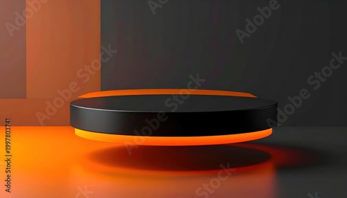 Futuristic Black and Orange Glowing Podium for Product Display.