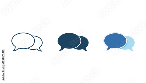 Blue and white speech bubbles overlapping on a clean white background for communication concepts