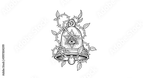 Mysterious Bell with Eye and Thorns Drawing