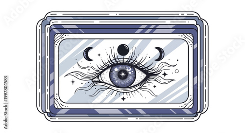 Mystical eye with moon phases on tarot cards, esoteric illustration