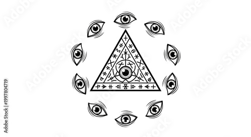 Mystical Triangle with All-Seeing Eyes Symbol