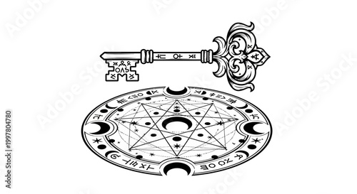 Ornate Key Above Mystical Occult Symbol