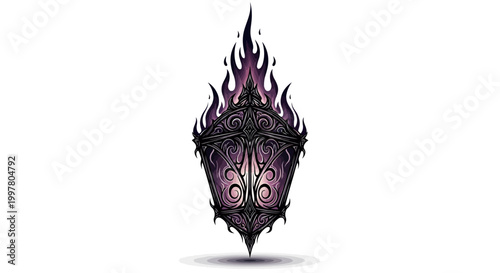 Ornate Victorian Lantern Ignited with Purple Fire