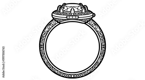 Vintage Oval Halo Engagement Ring with Engraved Band Vector