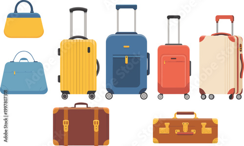 Assorted Luggage and Suitcases in Various Colors and Styles Keywords: luggage, suitcase, travel, bag, baggage, vacation, trip