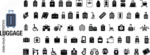 Collection of diverse luggage and travel bag icons and symbols Keywords: luggage, suitcase, travel, bag, baggage, trolley