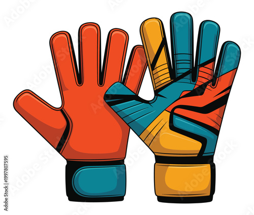 Football or soccer goalkeeper glove isolated on white, sport equipment, vector, modern athletic accessory illustration with clean lines, suitable for sports branding training materials and online 