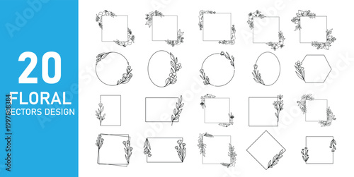 Minimal Floral Frame Set Hand Drawn Line Art Vector Collection